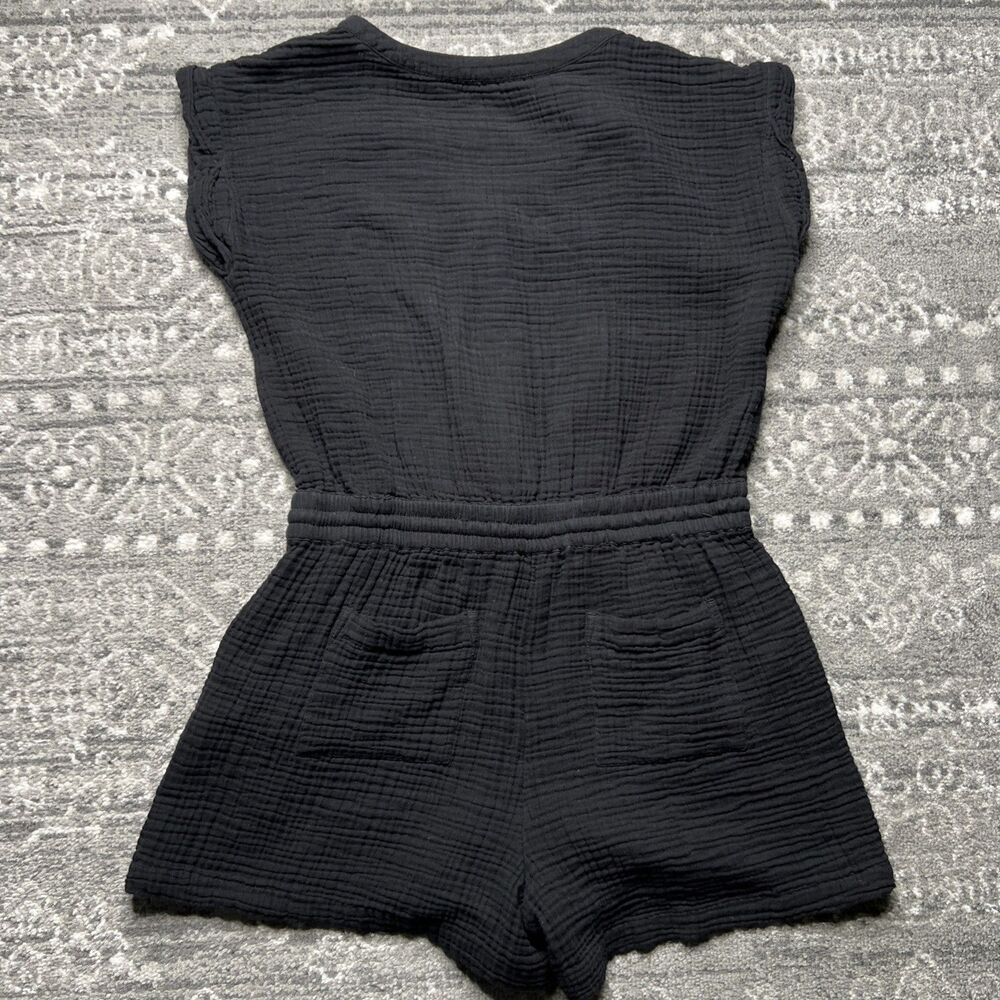 Lou & Grey Cotton Gauze Short Sleeve Shorts Romper Medium Black Beach Vacation - Picture 8 of 9